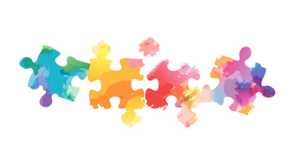 Colorful watercolor puzzle pieces isolated on white background, representing abstract art, creative design, and vibrant artistic expression