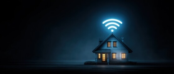 Smart Home: Illuminated Night Scene with Wifi Symbol