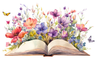 PNG Watercolor open book flower publication graphics.