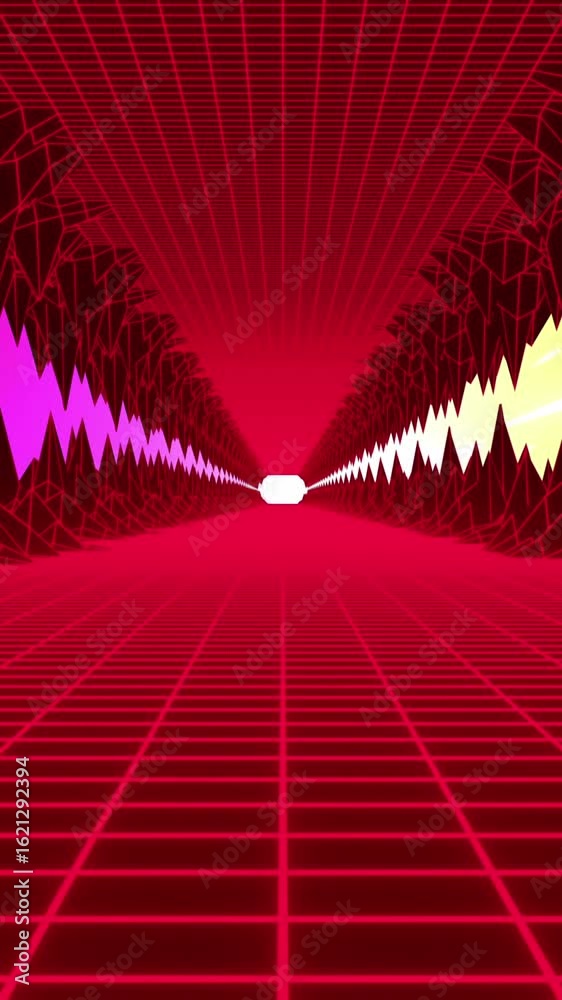 Sticker animation of metaverse grid moving in seamless loop over light trails