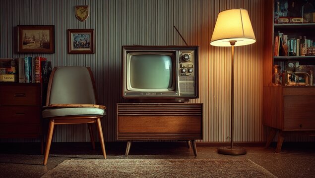 Retro TV Room Evening Relaxation