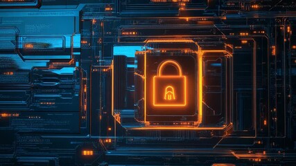 Glowing padlock icon securing futuristic circuit board - Powered by Adobe