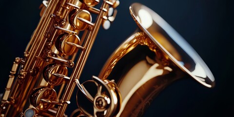 Brown saxophone on black background.