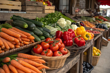 Close-Up of Fresh Vegetables in a Traditional Market Setting.