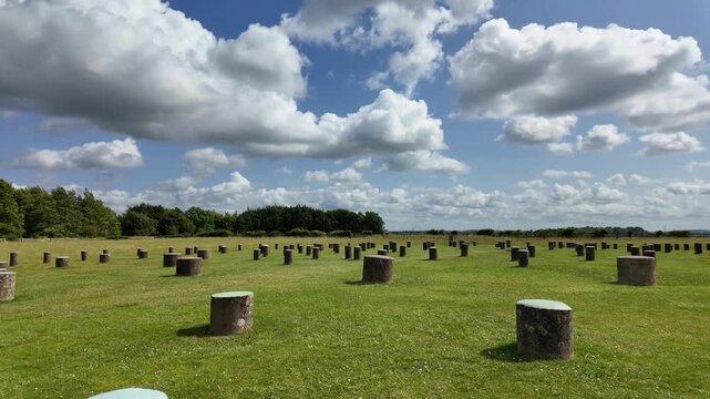 Amesbury Wiltshire England UK. 08.07.2025. Video. The historic site of Woodhenge  with grass blowing close to Stonehenge in Wiltshire England UK
