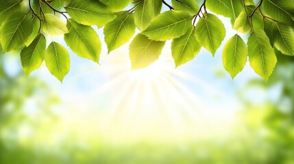 Spring sunlight through green leaves, nature background, for springtime design
