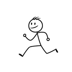 Fototapeta premium Playful stick figure running joyfully across a minimalist white background, dynamic concept of fitness or wellness