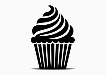 Cupcake, black and white vector silhouette