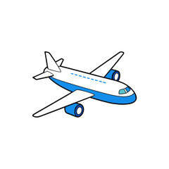 Modern jet airplane with blue accents flying against a black background