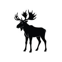 Silhouette Moose in Elegance: A stately moose silhouette stands out in minimalist elegance, showcasing majestic antlers and a commanding presence.