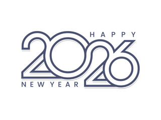 Happy New Year 2026 outline style logo text design template