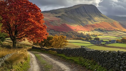 Stunning Autumn Landscape with a Winding Dirt Road and Colorful Trees