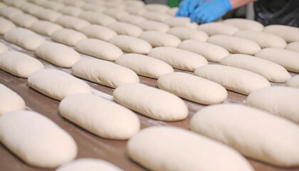 Rows of unbaked bread loaves