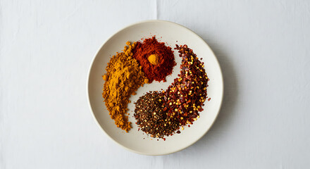 Vibrant spices arranged on a plate for cooking