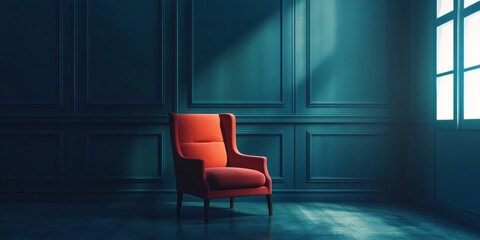 An ominous scene with a red chair in a dimly lit room, suggesting mystery and suspense.