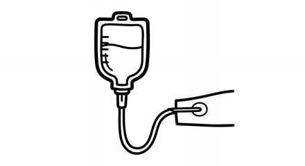 Obraz premium Monochrome Line Art of Medical Intravenous Drip Bag Connected to Hand a Clean Simple Design with Clear Outline in Black and White Isolated on a White Background medical hand drawn sketch line art