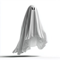 Fototapeta premium Floating ghost in white sheet with black eyes