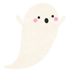 Halloween ghost spirit with cute face white color illustration vector png greetings card social media post concept autumn fall icon