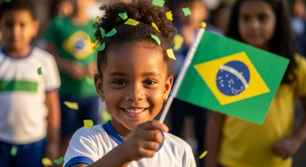 Crédence de cuisine Brésil A cheerful girl proudly waves the flag of brazil during a celebration  © adstockvision