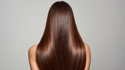 Naklejka premium Long, Flowing Hair Cascades From a High Point Against a Clean, Neutral Background Creating a Serene and Stylish Aesthetic