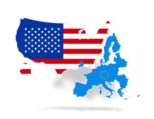 USA and Europe map, simplified rounded-corners and additional white outline, shadow on wall and ground