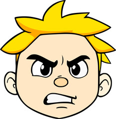 cartoon facial expression of a boy with yellow hair