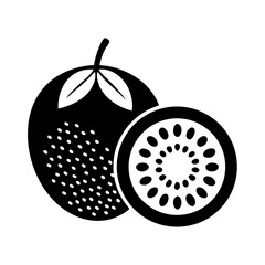 Passion Fruit Vector Illustration with a Slice Showing Seeds in Silhouette