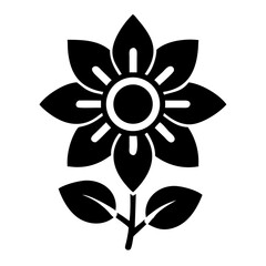 Fototapeta premium Elegant stylized black flower with leaves and detailed center illustration