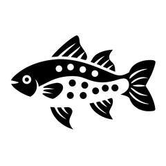 Black silhouette illustration of a spotted fish swimming in the water