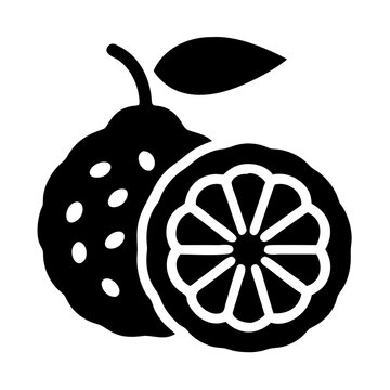 Graphic depiction of a Citrus Fruit with Cut Slice and Leaf