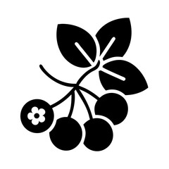 Stylized Icon of a Branch with Berries, Leaves, and a Flower Motif
