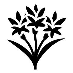 Stylized black and white floral arrangement with three flowering stems