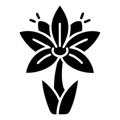 Black silhouette illustration of a blooming lily flower with radiating stamens