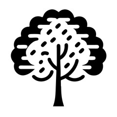 Stylized silhouette of a tree with round crown and short trunk isolated