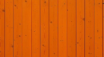 Textured background of vertical orange wooden planks. Detailed view of a painted wood surface with visible grain and knots.