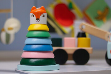 Colorful Wooden Stacking Toy with Fox Head Ikea