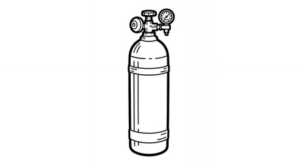 Detailed Medical Oxygen Tank Illustration in Minimal Black and White Style Medical Equipment for Emergency Healthcare and Therapy Hand Drawn Sketch Line Art Outline Doodle Minimal Design