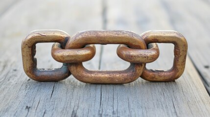 Fototapeta premium Gold chain links on weathered wood
