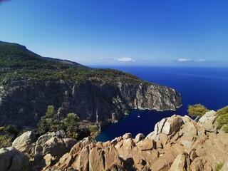Luftaufnahmen Blick auf die Schmetterlingsschlucht in der Nähe von Oludeniz, Fethiye, Türkei