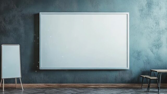 Modern classroom with blank whiteboard and flip chart displaying learning potential