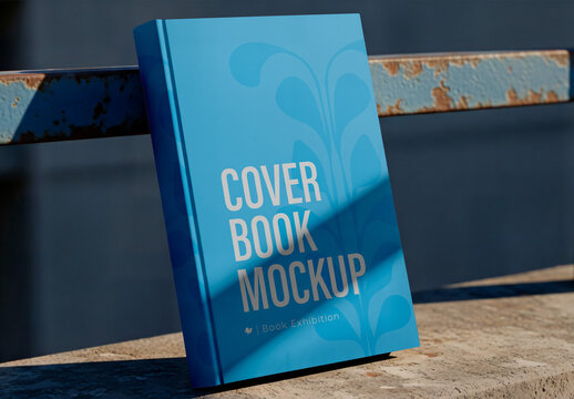 book mockup leaning on metal railing