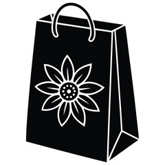 Simple black gift bag with white sunflower outline and rounded handle