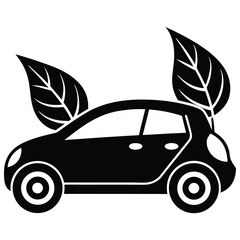 Ecofriendly electric car with leaves suggesting a sustainable transport future