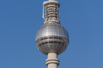 Detail View of Berlin TV Tower Against Clear Blue Sky © Reiko Gitzbrecht