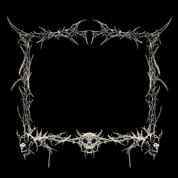 Spiky skull frame in brutal tribal style. Ideal for album covers, metal artwork, or gothic vector designs