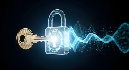 Unlocking Digital Security: A Golden Key Opens a Glowing Padlock, Symbolizing Access to Secure Data and Cyber Protection