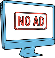 Computer monitor displaying message 'No Ad' in hand-drawn style  