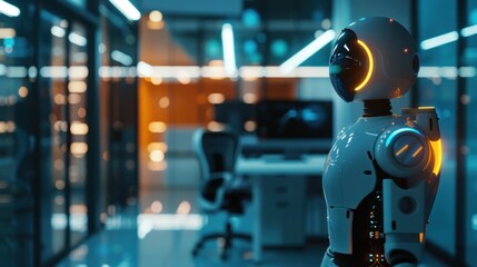 Futuristic robot in modern office