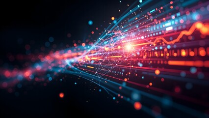 Obraz premium Glow of fractal realms and vibrant motion lines create a black technology background