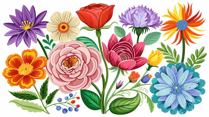 Set of differents flower linen on white background.